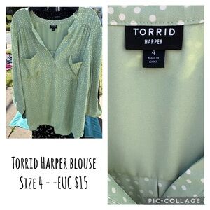 Torrid Light Green Polka Dot Blouse